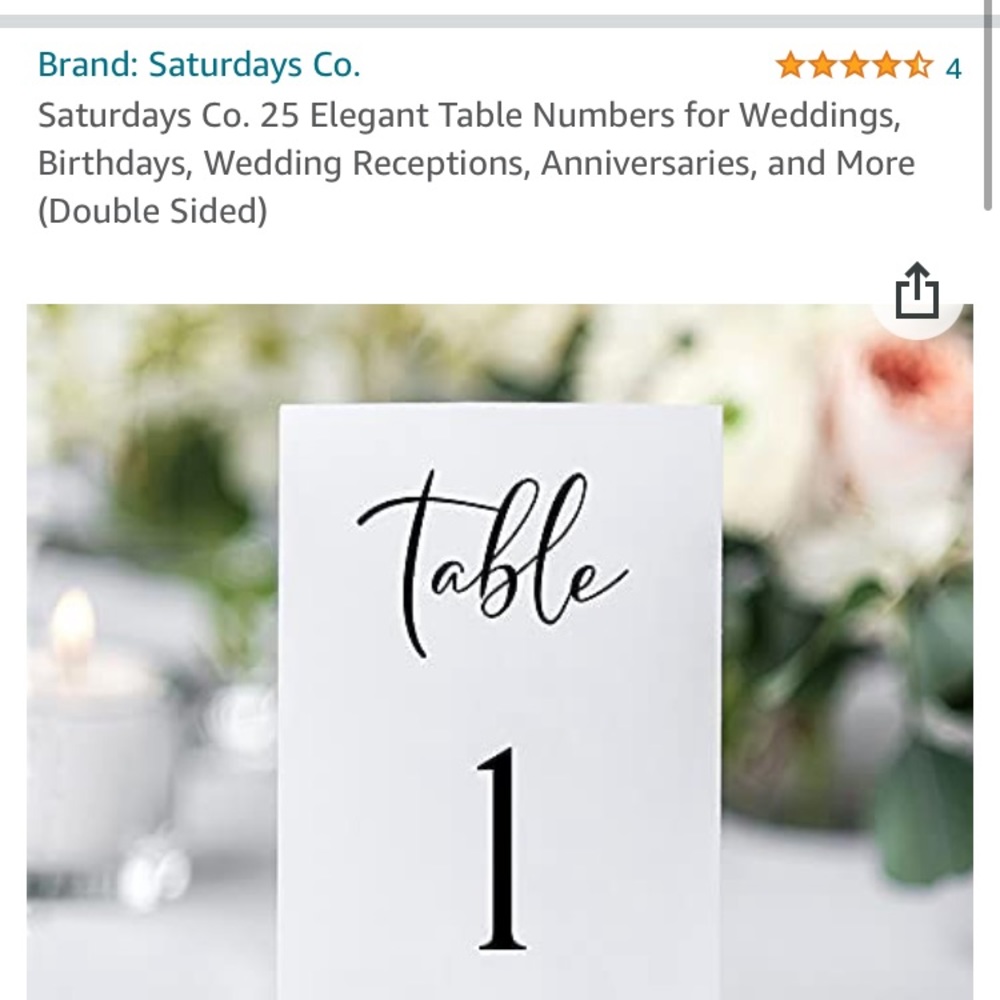 Free w/ purchase - Table numbers party - 1-25